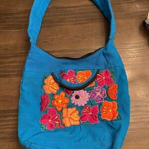 Embroidered Blue Floral Women's Bag